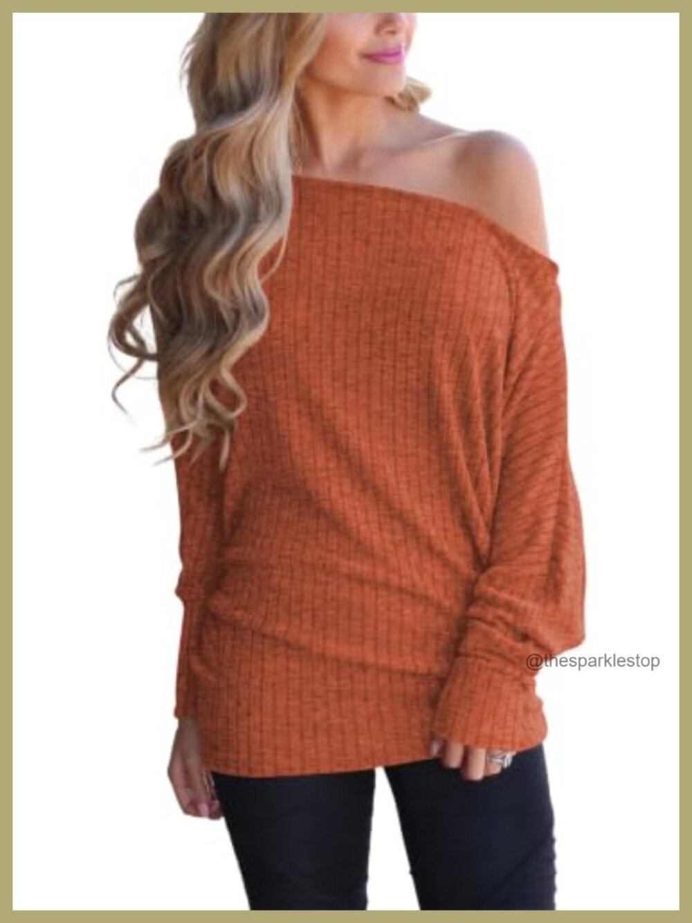 Off Shoulder Tunic Top Batwing Long Sleeve Ribbed Knit Lightweight